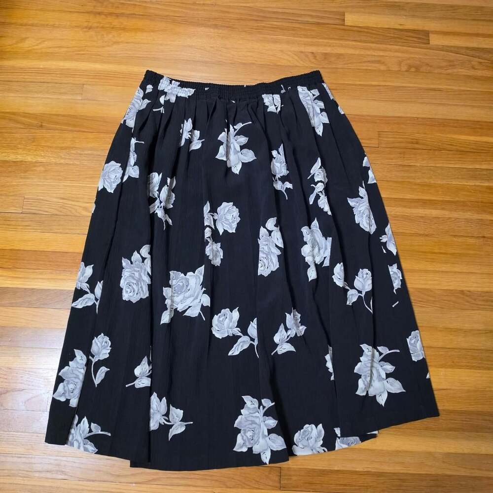 Alfred Dunner Black Rose Print Midi Skirt
